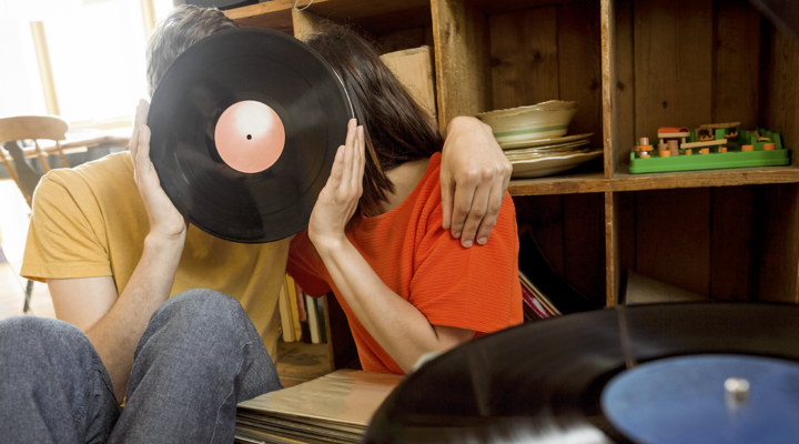 Couple listening to records