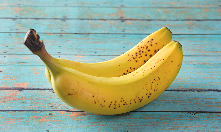 Bananas on blue table