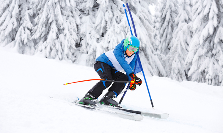 Person back country skiing in fresh snow